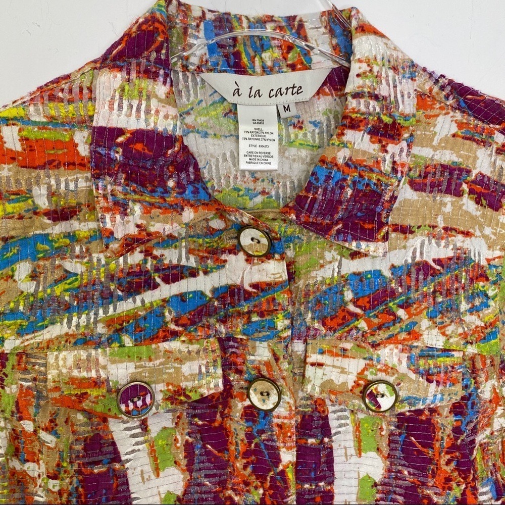 A la carte Womens Multicolor Abstract Art to Wear Button Up Jacket Size M - Picture 3 of 14